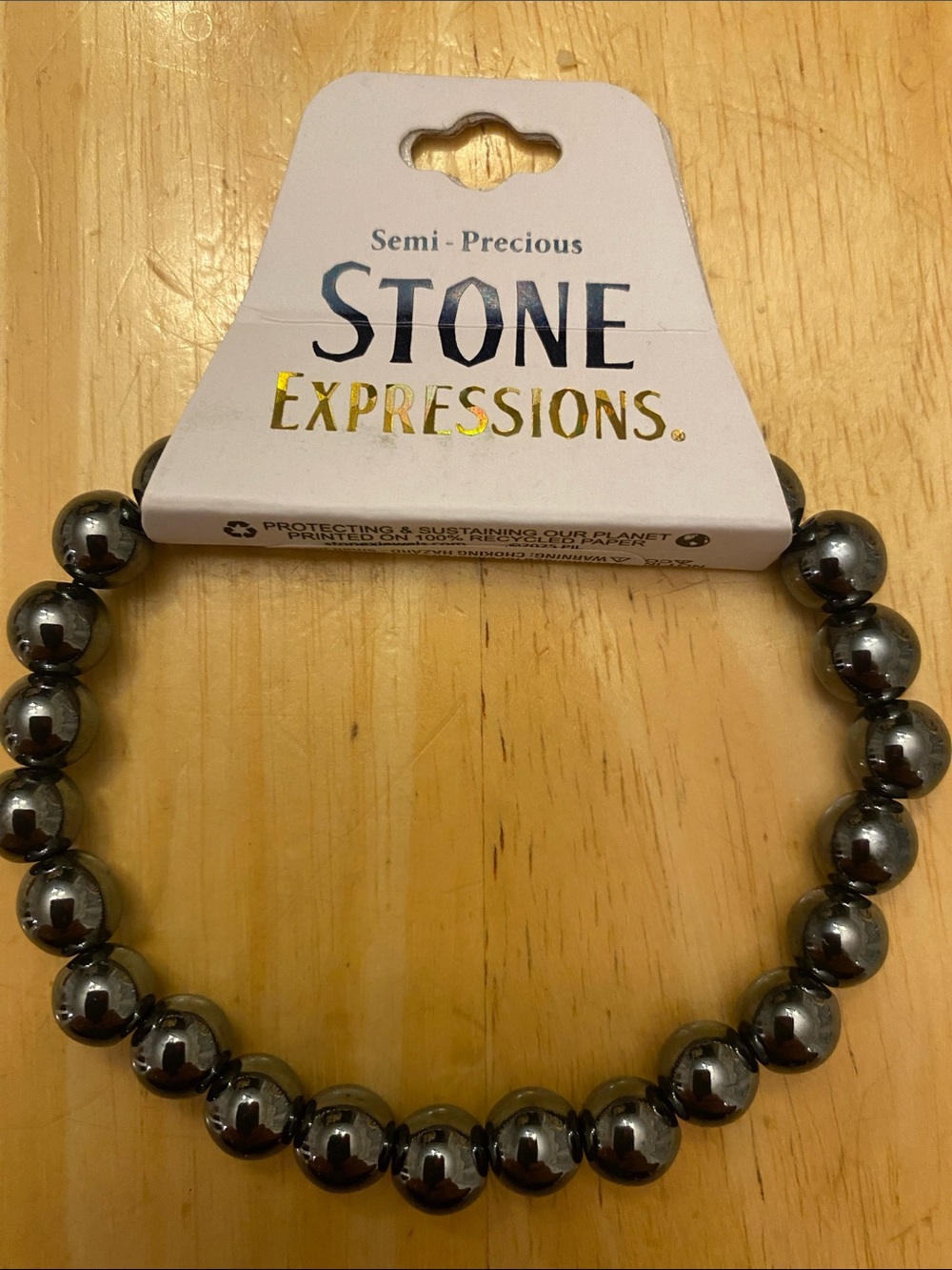 Stone Expressions Hematite Gray Semi-Precious Beaded stretch bracelet. NWT